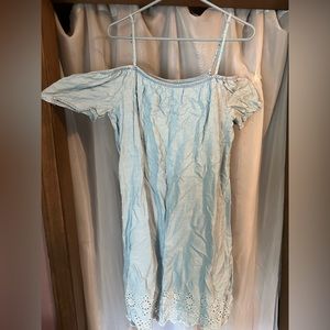 Short Sleeve-Skinny Strap Light Denim Sun Dress
